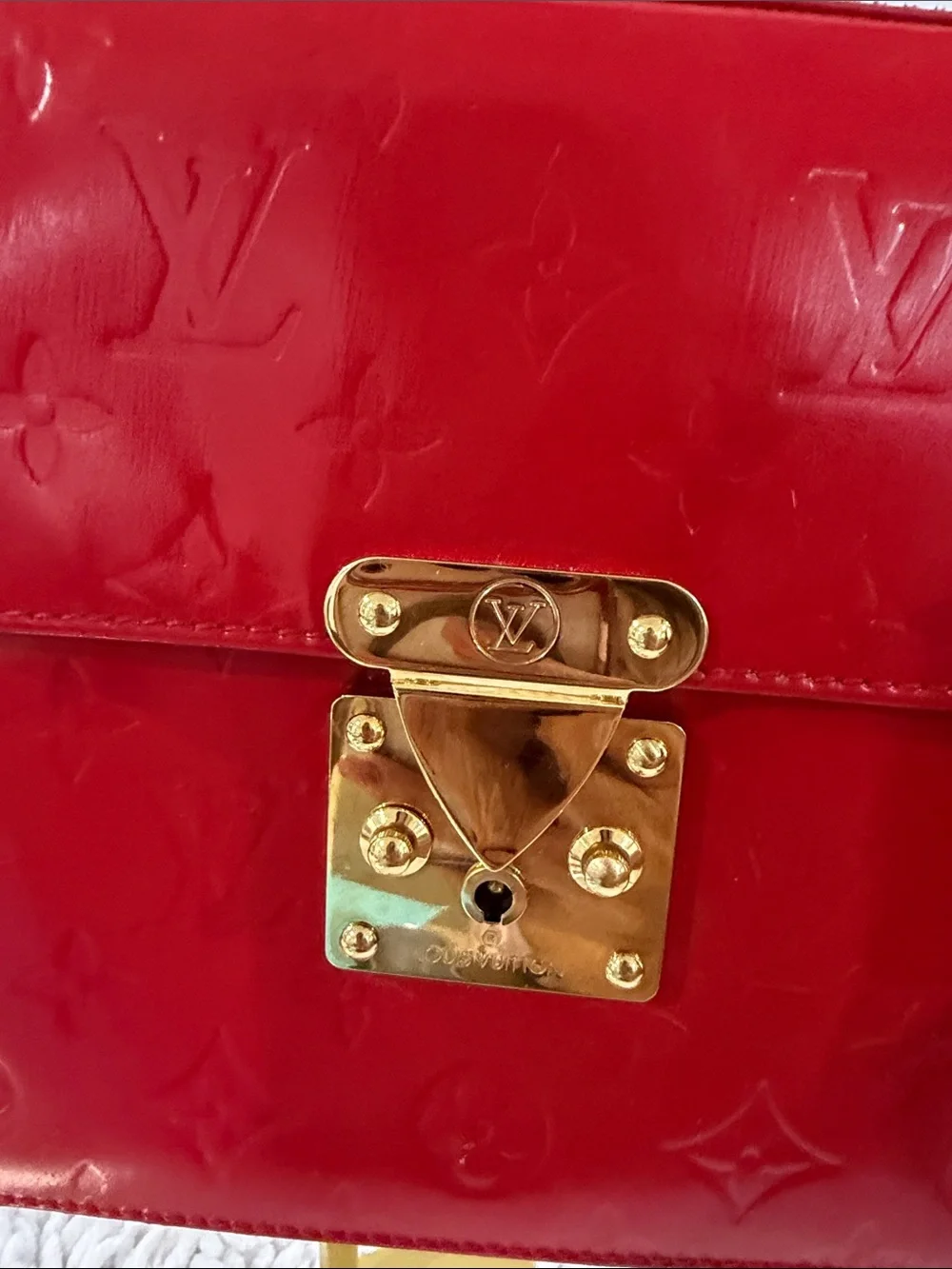 Louis Vuitton Red Vernis Satchel with Gold-Tone Lock